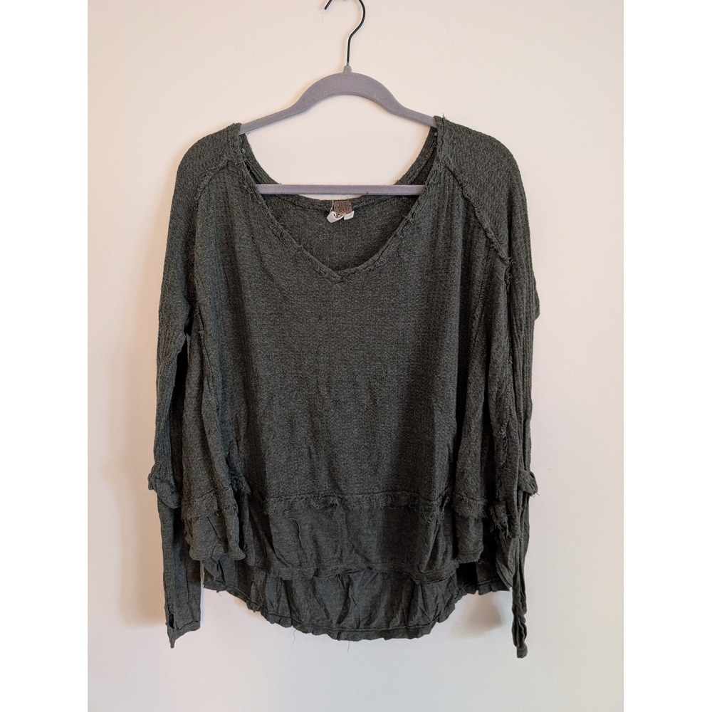 We The Free People Olive Waffle Laguna Thermal Top XS Oversized Distressed boho